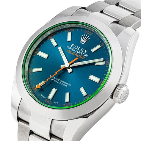 rolex milgauss blue dial with different band|Rolex Milgauss 116400gv z blue.